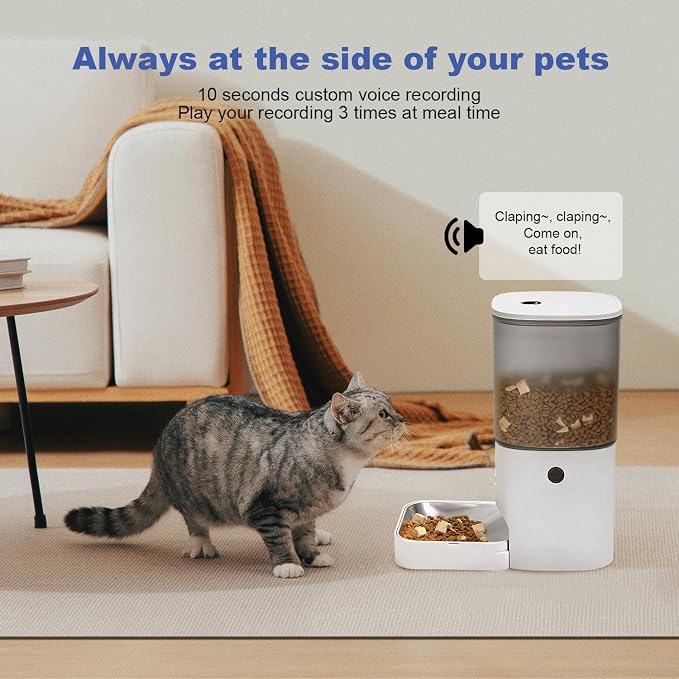 ANDOLL HOME Automatic Cat Feeder, 6L Cat Food Dispenser with 10s Voice Recorder, Pet Feeder up to 8 Meals per Day, Timed Feeder with Dry Food Sealed Ring (Jade White)