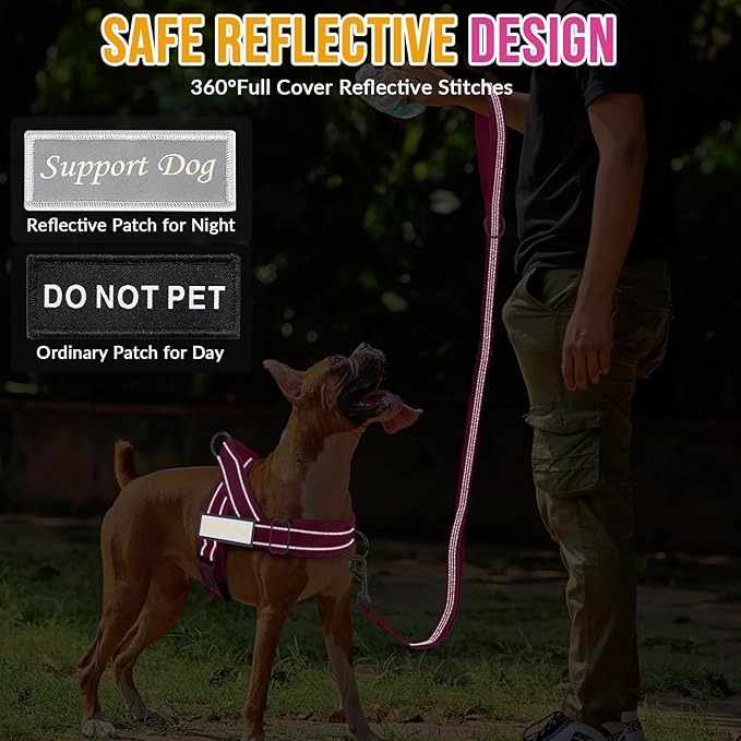 Lukovee No Pull Dog Harness and Leash Set - Adjustable Soft Padded Vest with Front Clip for Easy Control, Reflective Durable Harness for Safe Daily Training Walking for Medium Large Dogs (L, FU)