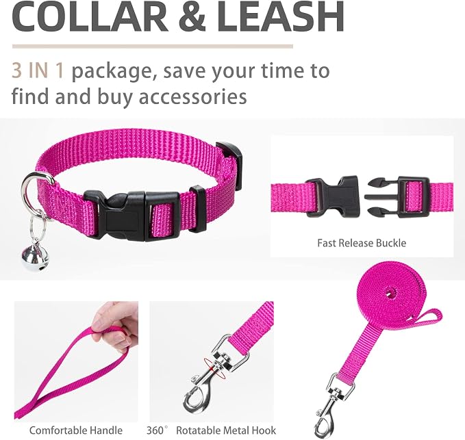 PUPTECK Adjustable Dog Harness Collar and Leash Set Step in No Pull Pet Harness for Small Medium Dogs Puppy and Cats Outdoor Walking Running, Soft Mesh Padded Reflective Vest Harnesses, Solid Pink XS
