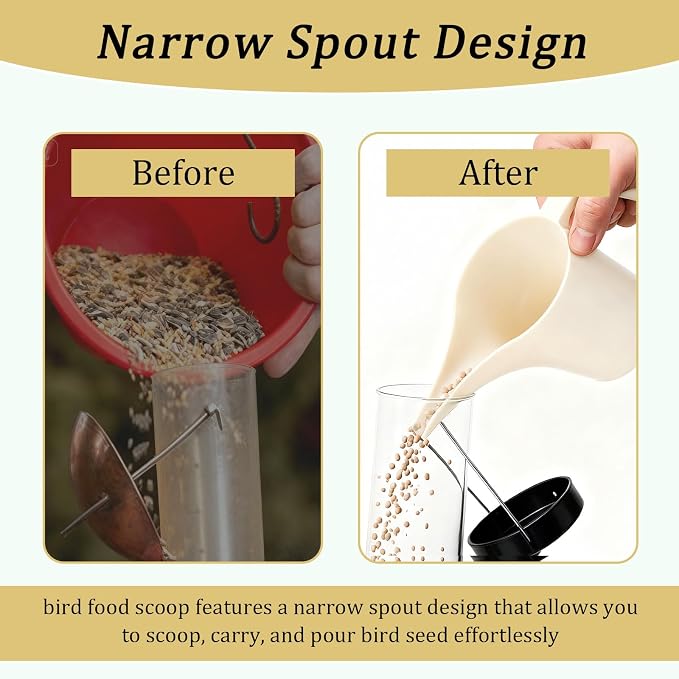 Relaxweex 2 Pcs Bird Seed Scoop, Pet Food Bird Seed Scoop Large Capacity Suitable Narrow Spout Suitable for Tube Feeders for Filling Avian Birds Feeders Small Animal Food (Beige)