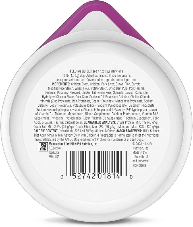 Hill's Science Diet Adult 1-6 Small & Mini Wet Dog Food, Chicken & Vegetables, 3.5 oz. Trays, 12-Pack