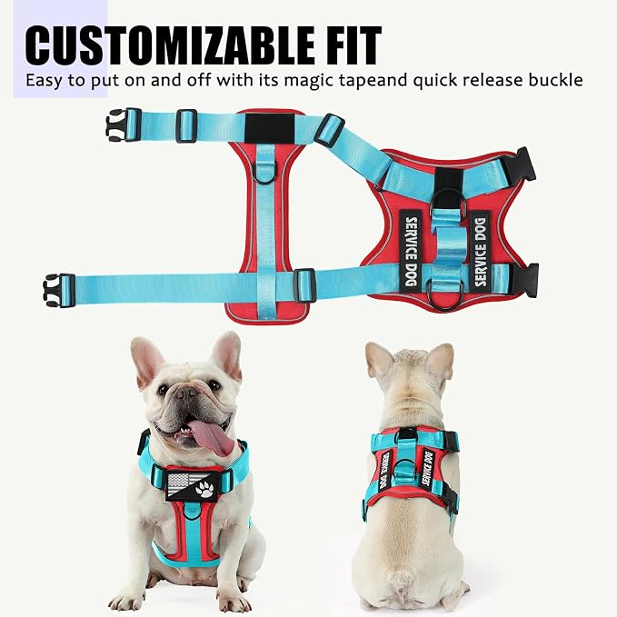 Service Dog Harness, Reflective Dog Vest Harness with 5 PCS Patches, Adjustable Soft Oxford Pet Harness, Inner Layer Mesh, Easy to Control for Small Medium Large Dogs