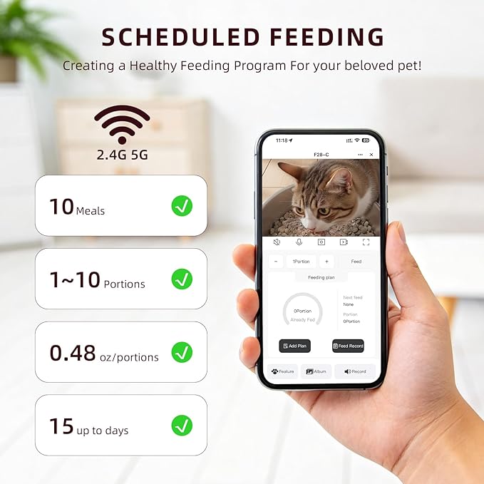 Automatic Cat Feeder with Camera – 5G WiFi Timed Cat Food Dispenser, 4L Clog-Free Smart App Control Pet Feeder, 1080P HD Video with Night Vision Healthy Feeding for Small Pets Indoor