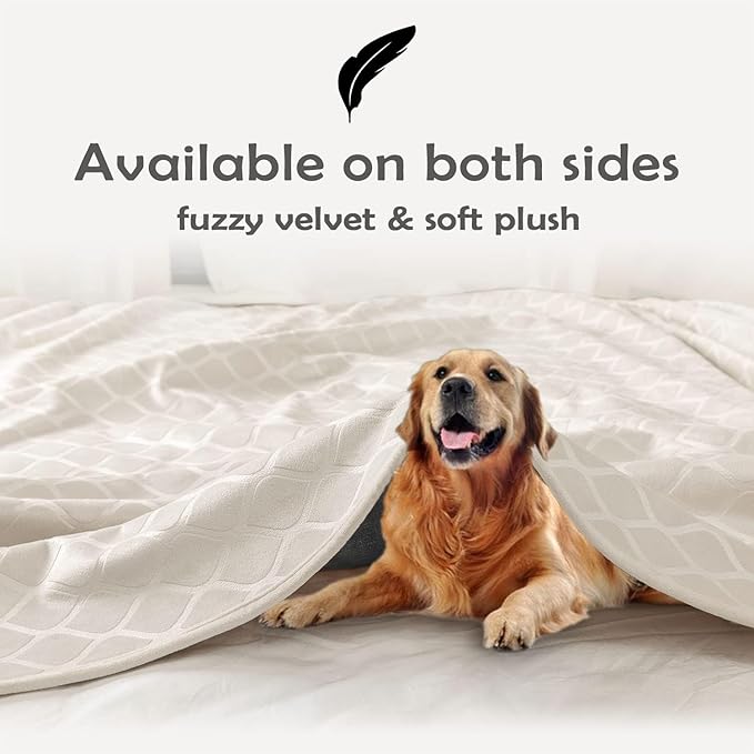 fuguitex Waterproof Dog Blanket Bed Cover Dog Crystal Velvet Moroccan Fuzzy Cozy Plush Pet Blanket Throw Blanket for Couch Sofa(82 * 102 inch, Cream+Beige)