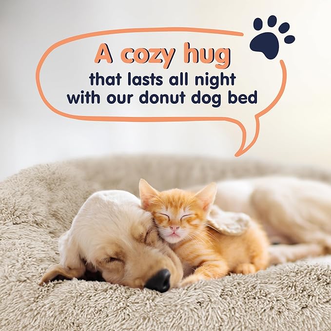 Donut Dog Bed - Premium Comfort for Anxiety Relief - Fluffy & Calming Design with Ultra-Plush Support | Cozy Round Dog Bed with Super Soft Circle Style (Beige, Small)