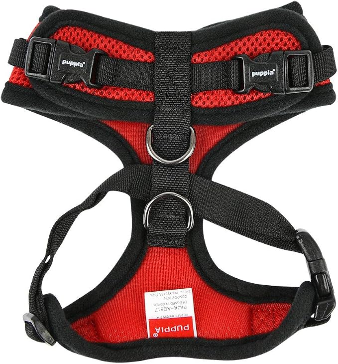 Authentic Puppia RiteFit Harness with Adjustable Neck, Red, Medium