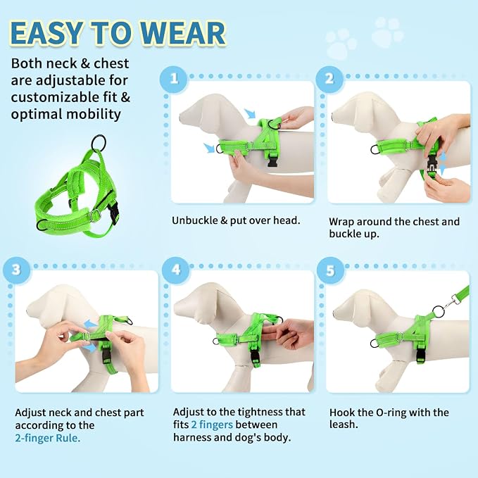 SlowTon No Pull Small Dog Harness and Leash Set, Puppy Soft Vest Harness Neck & Chest Adjustable, Reflective Lightweight & Anti-Twist Pet Lead Combo for Small Medium Dogs (G- Front Clip,S)