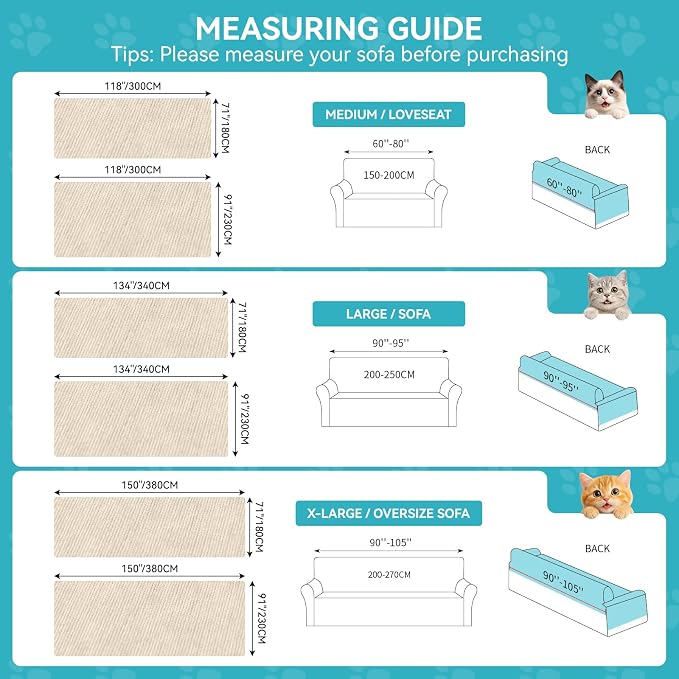 Warmstar Couch Protector from Cat Claws, Waterproof Couch Cover Anti Slip,Couch Cover 3 Cushion Sofa Washable,Anti-Scratch Pet Sofa Cover Heavy Duty,71"X134", Beige