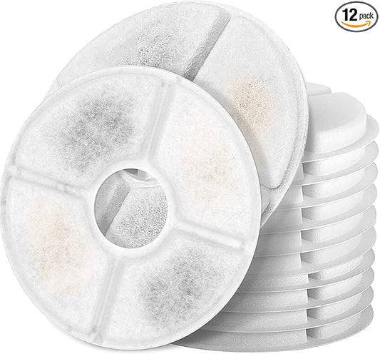 Cat Water Fountain Filters, Pack of 12 Replacement Filter Fit for 81oz/2.4LCat Pet Fountain, 3 Filtration System