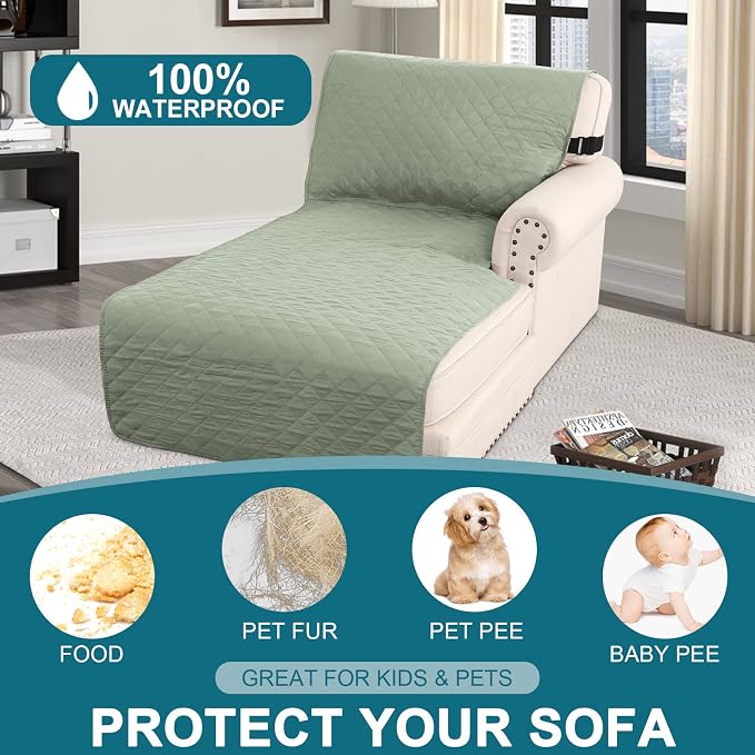 Turquoize 100% Waterproof Chaise Sofa Cover, Sage, 70 inch