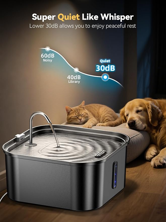 Large Dog Water Fountain 14L/3.7Gal, Stainless Steel Pet Fountain for Large Dogs and Multi-Pets Families, Visible Window & Extra Wide Drinking Area, Enlarges Capacity & Saves Space (with 3pcs Filters)