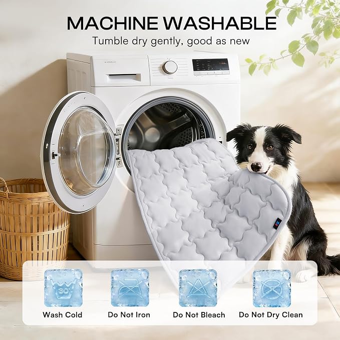 Luciphia Premium Dog Cooling Mat Non-Slip Q-MAX>0.5 Self-Cooling Pad for Medium Pet Indoor Portable Kennel Puppy Bed for Summer Crate Pad for Dog Washable Light Grey 30x40 inches