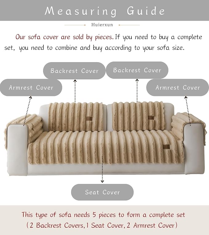 Fuzzy Rabbit Plush Sofa Cover Thick Soft Fur Sectional Couch Cover Furry Fluffy Cushion Cover Non-Slip Sofa Slipcovers Vertical Stripe Furniture Protector for Dogs Cats(Coffee,43"x43")