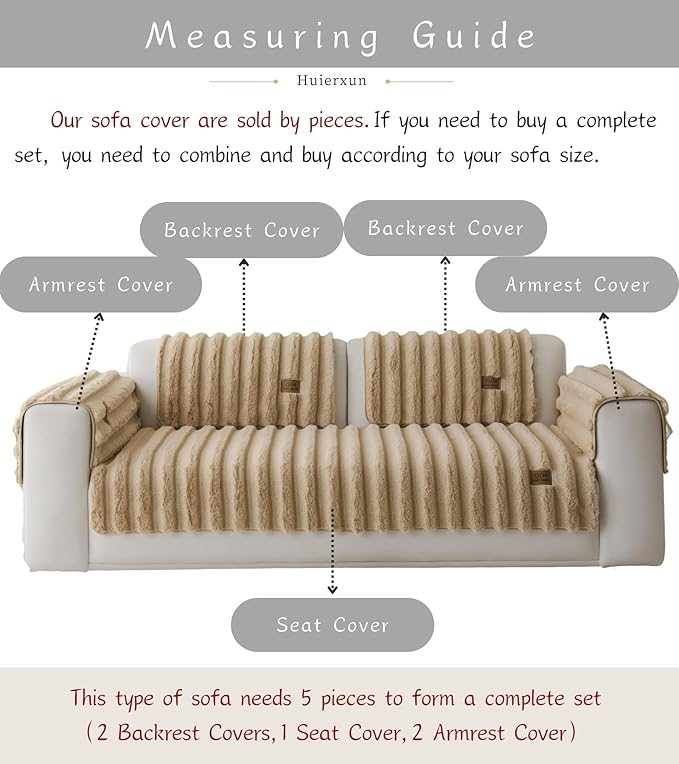 Fuzzy Rabbit Plush Sofa Cover Thick Soft Fur Sectional Couch Cover Furry Fluffy Cushion Cover Non-Slip Sofa Slipcovers Vertical Stripe Furniture Protector for Dogs Cats(Coffee,36"x36")
