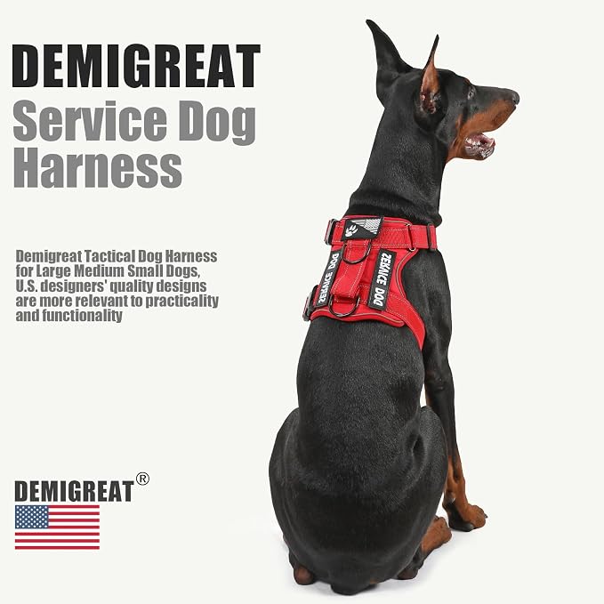 Service Dog Harness, Reflective Dog Vest Harness with 5 PCS Patches, Adjustable Soft Oxford Pet Harness, Inner Layer Mesh, Easy to Control for Dogs (All-RED, Medium (Pack of 1))