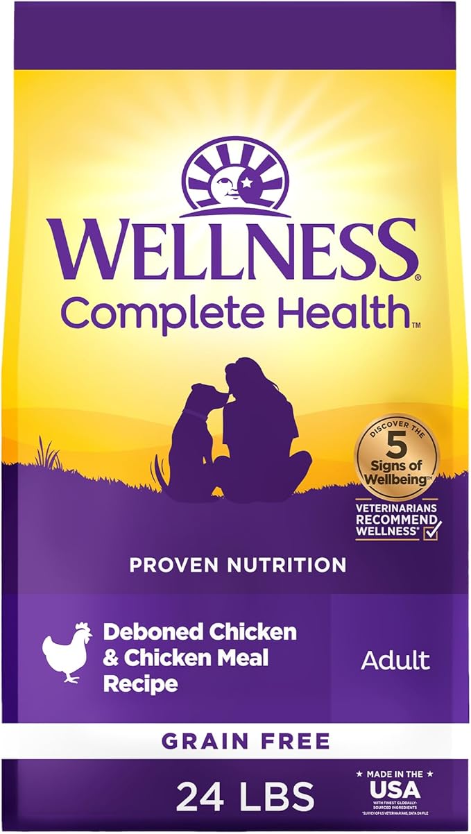 Wellness Complete Health Adult Dry Dog Food, Grain Free Kibble, Natural, Chicken Recipe, 24 lb Bag