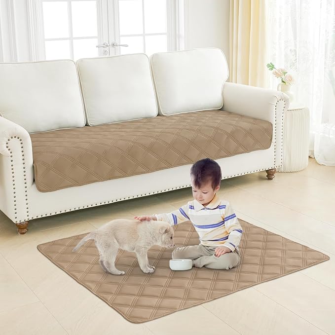 Smiry Waterproof Dog Bed Cover Blanket 82x82, Soft Reversible Pet Blanket, Washable Leakproof Cats Dogs Couch Cover for Sofa, Couch, Furniture, Camel/Beige