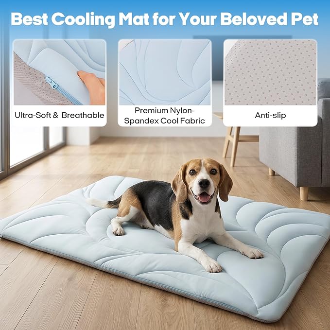Vagascape Dog Cooling Mat New 5.0 Version Built-in Ice Pack, Long-Lasting Cool 6-8h, 59" x 40" Ultra Thick Soft Vine Pattern Pet Cooling Mat, Washable Foldable Large Cooling Pad for Indoor Outdoor