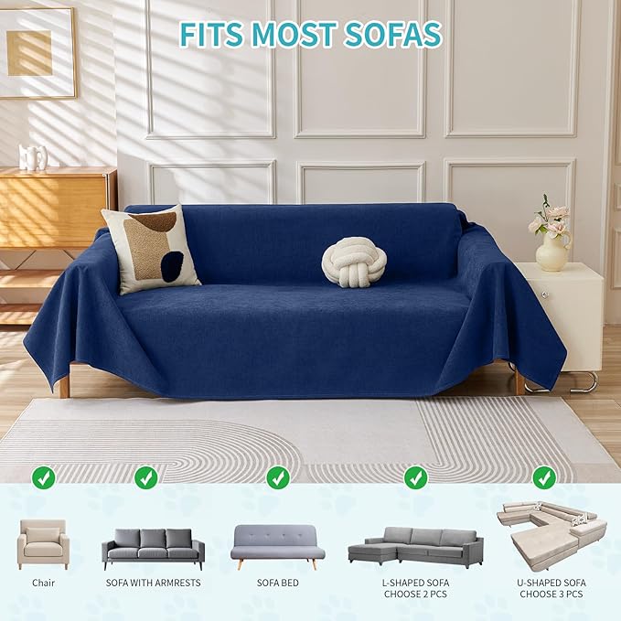 Warmstar Couch Protector from Cat Claws, Waterproof Couch Cover Anti Slip,Couch Cover 3 Cushion Sofa Washable,Anti-Scratch Pet Sofa Cover Heavy Duty,91"X134", Blue