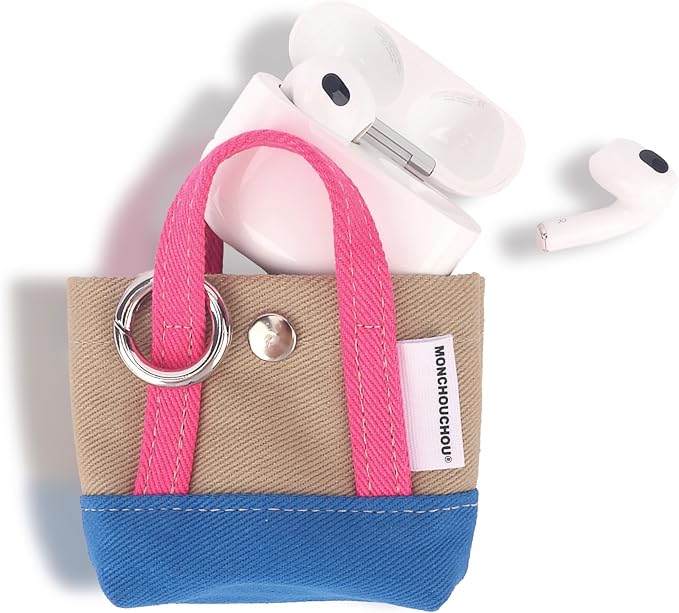 Dog Poop Bag Holder for Leash with 1 Waste Bag Roll, Canvas | Pink Handle, Waste Bag Dispenser Pouch, Round Clip, Cotton Carrier, Handmade in Korea