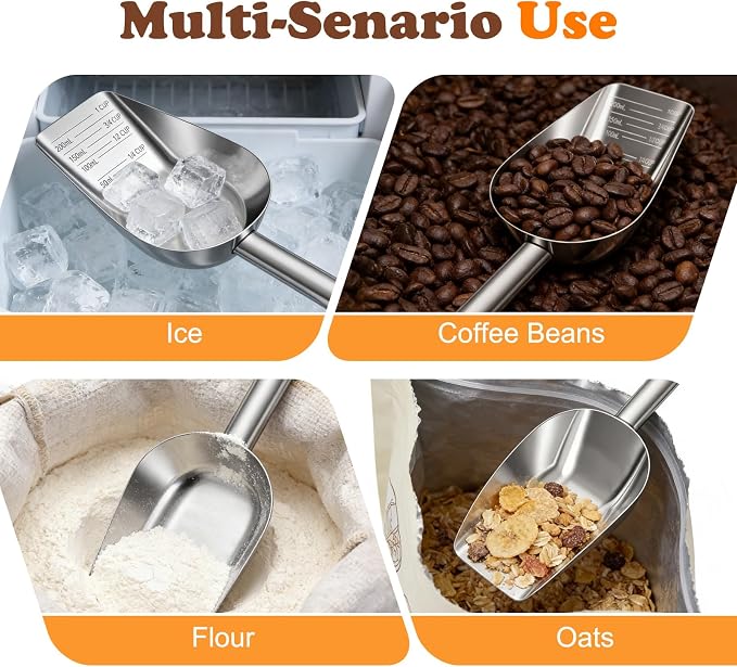 Mity rain Dog Food Scoop Stainless Steel with Long Handle, Precise Dog Food Measuring Cup 1.5, 1 1/4, 1, 3/4, 1/2 Cup, Pet Scoop for Cats, Rabbits, Animals, Metal Spoon for Dog Food Storage (2CUP)