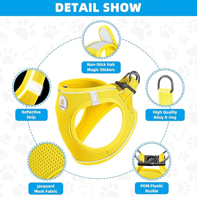 Hipubby Dog Harness and Leash Set, No Pull Soft Mesh Puppy Harness for Small Medium Dogs, Cats - Step in Reflective Breathable Lightweight Vest Harness for Walking, Training - Yellow, S