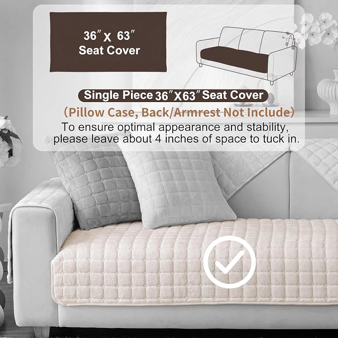 Velvet Washable Couch Cover for Pets Dogs, Non Slip Sectional Sofa Covers for 3 Cushion Couch Sofa L Sharped Sofa Slipcovers, Furniture Protector (1 PCS 36"x63", White)