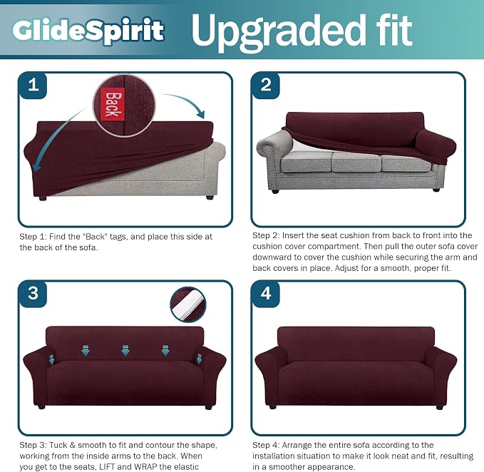 Waterproof Stretch Spandex Loveseat Couch Cover - Non-Slip Soft Sofa Slipcover with Elastic Bottom, Washable Leakproof Furniture Protector for Kids, Pets, Dogs & Cats (Loveseat, Burgundy)