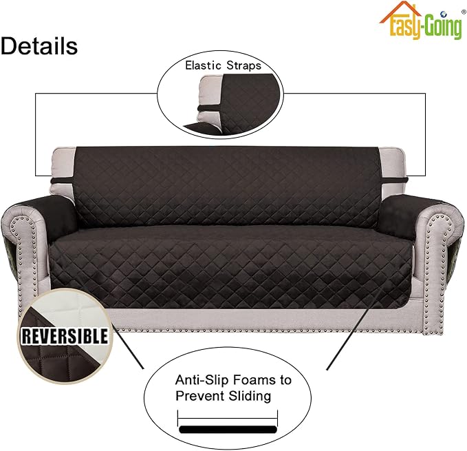 Easy-Going Oversized Chair Sofa Slipcover Reversible Sofa Cover Water Resistant Couch Cover Furniture Protector Cover with Elastic Straps for Pets Dog (Oversized Chair, Chocolate/Ivory)