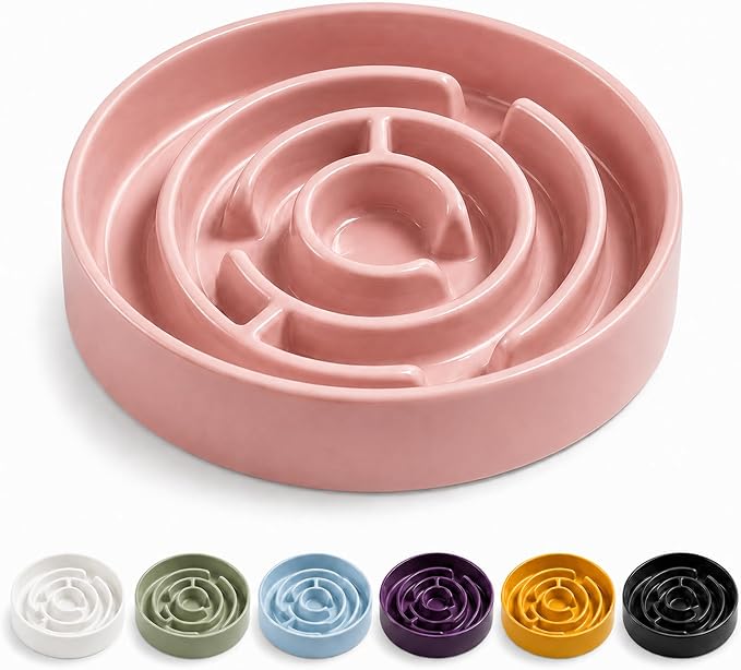 Ceramic Slow Feeder Dog Bowls with Anti-Slip, Slow Feeder & Non-Slip Design, Boredom and Anxiety Reducer, Suitable for All Breed Dogs and Cat (Ceramic-Pink)