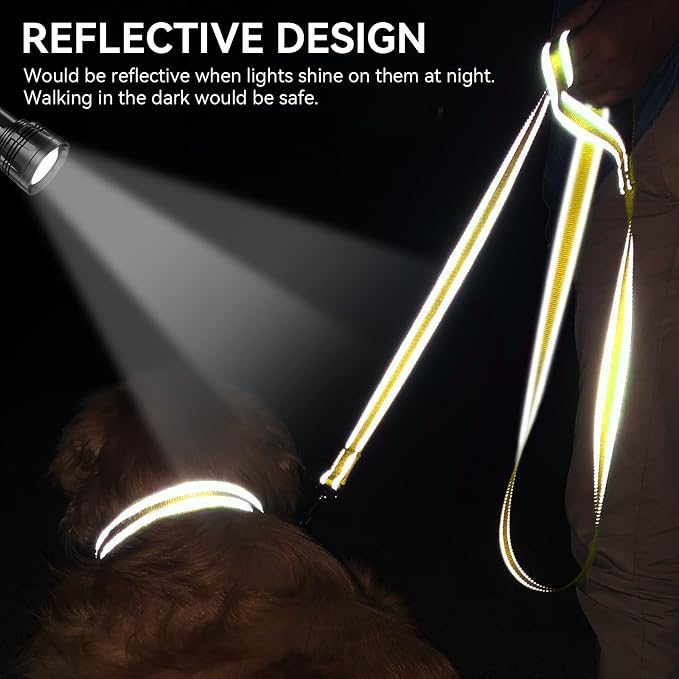 Joytale Dog Leash, 5 FT Double-Sided Reflective, Padded Handle Nylon Heavy Duty Leashes for Medium & Large Dogs Walking, Yellow