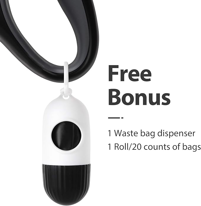 Fida Retractable Dog Leash with Dispenser and Poop Bags, 10 ft Pet Walking Leash for X-Small Dog or Cat up to 18 lbs, Anti-Slip Handle, Tangle Free, Reflective Nylon Tape (XS, Black)