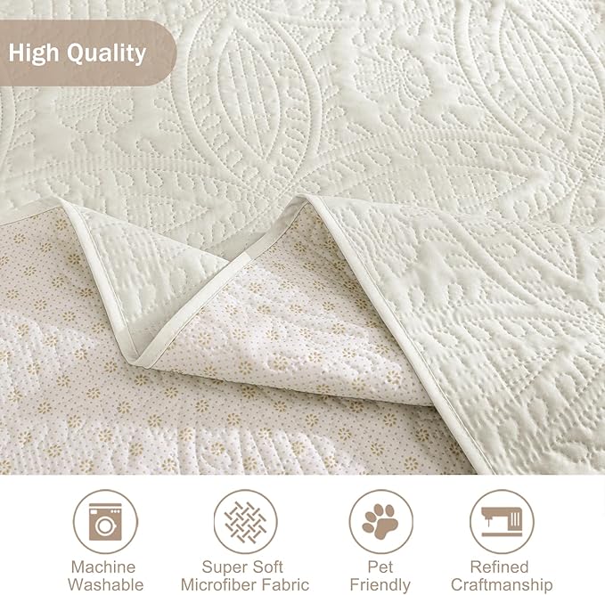 Quilted Recliner Chair Covers, Water-Repellent Slipcovers, Off White Recliner Covers Stay in Place, Pet Friendly ReclinerCover for Dogs, Washable Chair Covers (Recliner 22", Ivory White)