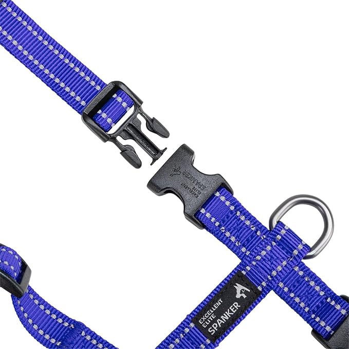 EXCELLENT ELITE SPANKER No Pull Dog Harness Reflective Nylon Vest L-Shaped Adjustable Easy Pet Harness for Small Medium Large Breeds Dogs Walking Training Black Red(Blue-M)