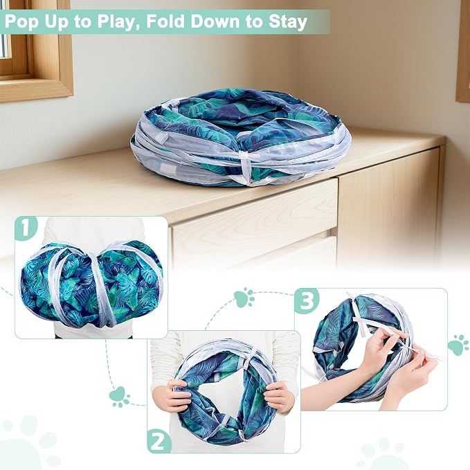 Glittme Cat Tunnel, Cat Tunnels for Indoor Cats, S-Shape Peekaboo Cat Cave with Cat Toys, Foldable Cat Tubes and Tunnels for Cats, Rabbit, Puppy, Guinea Pig