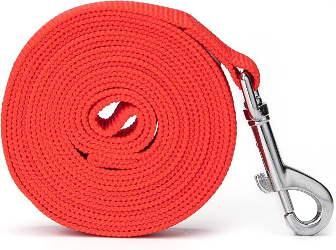 Strong Durable Nylon Dog Training Leash, 1 Inch Wide Traction Rope, 6 ft 10ft 15ft Long, for Small and Medium Dog (Red, 15 Feet)