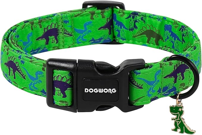 DOGWONG Dinosaur Dog Collar for Large Dogs, Adjustable Cute Boy Dog Collars, Green Summer Boy Dogs Collars for Medium Lrage Dogs, Neck 39-60 inches