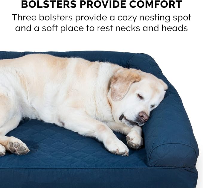 Furhaven Memory Foam Dog Bed for Large Dogs w/ Removable Bolsters & Washable Cover, For Dogs Up to 125 lbs - Quilted Sofa - Navy (Blue), Jumbo Plus/XXL
