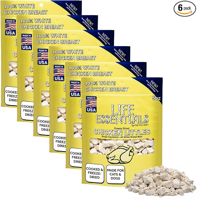 Life Essentials by Cat-Man-Doo | Chicken Littles - 6 Pack of 5oz Bags | Freeze Dried Chicken Cat & Dog Treats | Healthy, Single Ingredient, Training Treats, High Protein