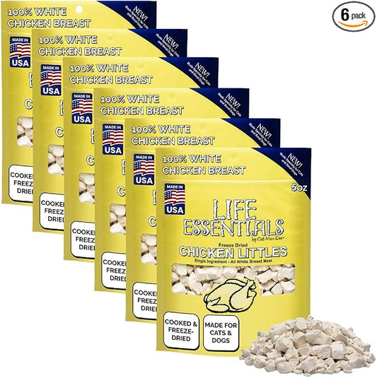 Life Essentials by Cat-Man-Doo | Chicken Littles - 6 Pack of 5oz Bags | Freeze Dried Chicken Cat & Dog Treats | Healthy, Single Ingredient, Training Treats, High Protein