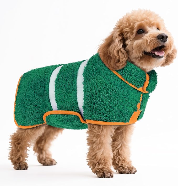 Bienbee Dog Bathrobe, Quick Drying Super Absorbent Pet Robes for Small Medium Large Dogs, Drying Coat for After Bath & Swim, Warm & Cozy Dogs Towels, Dog Puppy Bath Supplies, Green S