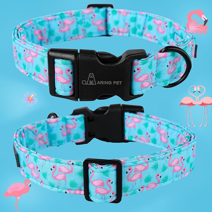 ARING PET Flamingo Dog Collar-Cute Cotton Small Dog Collars, Adjustable Lightweight Summer Pet Collars for Small Medium Large Boy and Girl Dogs, X-Small