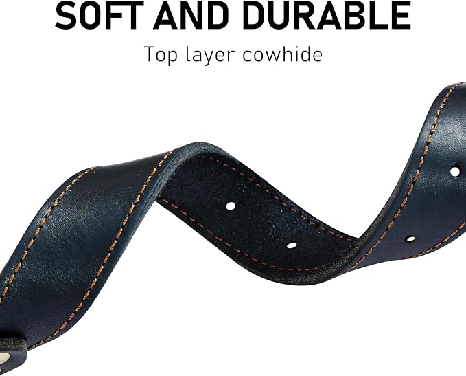 Genuine Leather Dog Collar, Heavy Duty Wide Dog Collar for Small, Medium, Large and Extra Large Dog (L: 1.2" Wide for 16.2"-22" Neck, Single Stitch - Black)