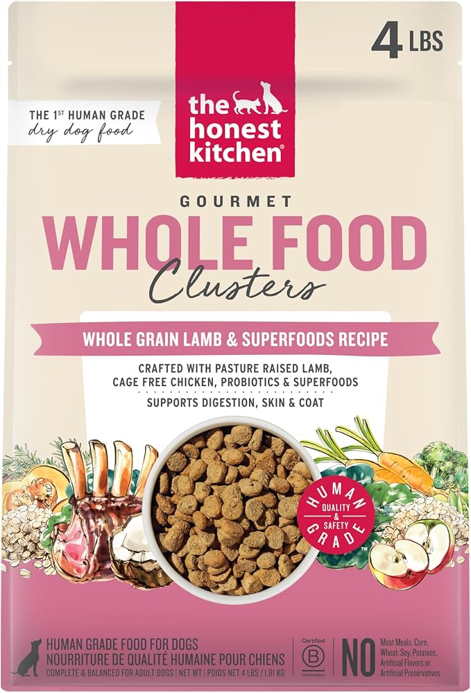 The Honest Kitchen Human Grade Dog Food, Whole Food Clusters Whole Grain Lamb Dry Dog Food, 4 lb Bag