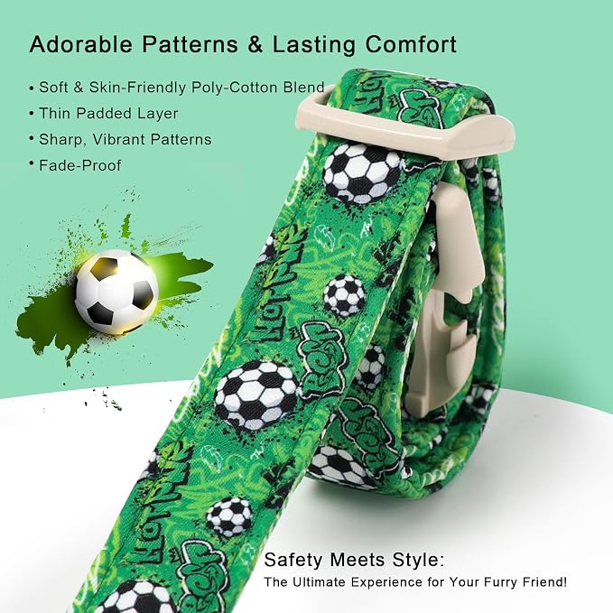 Soccer Dog Collar, Cute Boy Dog Collars for Medium Dogs - Green Sports Themed Cotton Male Dogs Collar, Soft Adjustable Daily Pet Collars with Quick Release Buckle M