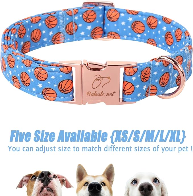 Adjustable Boy Dog Collar - Cute Blue Basketball Print Dog Collars for Giant Large Dogs, Durable Pet Heavy Duty Metal Buckle Collar XL