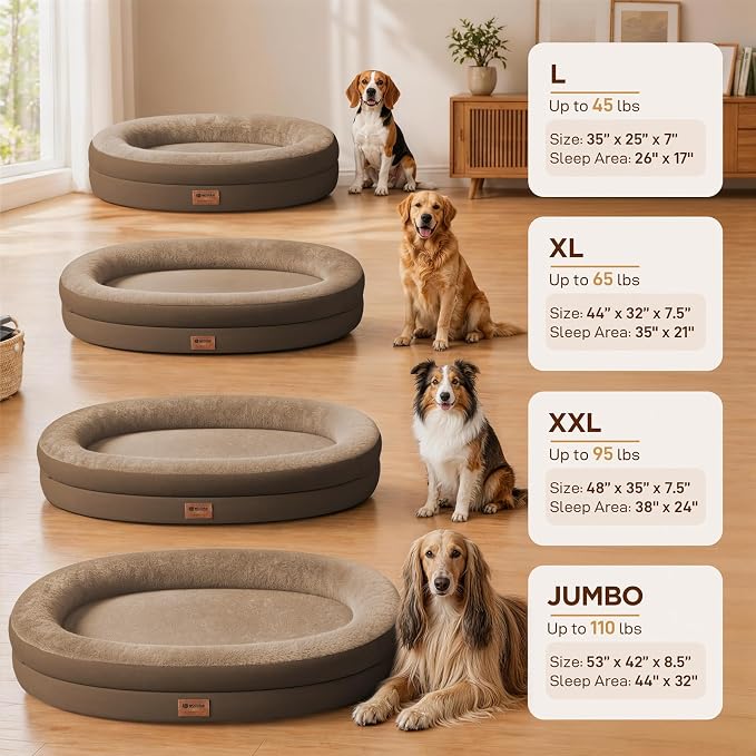 Orthopedic Dog Bed for Extra Large Dogs, XL Waterproof Dog Bed with Bolsters, Supportive Egg Crate Foam Pet Couch Bed with Removable Washable Cover & Non-Slip Bottom, Coffee