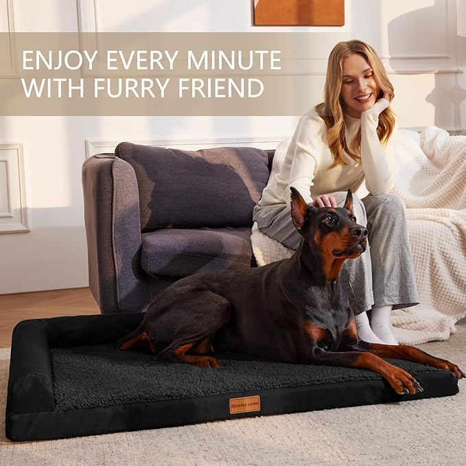 Patas Lague Orthopedic Jumbo Dog Bed for Extra Large Dogs 56''X40'', Waterproof L Bolster Jumbo Pet Sofa Beds with Removable Washable Cover, Soft Pet Couch Crate Mat with Nonskid Bottom, Black