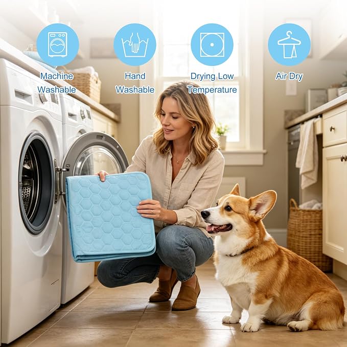 Cooling Mat for Dogs, Thick Breathable Dog Cooling Mat Q-MAX>0.45, Dog Cooling Bed Chill Cool Fiber & Non-Slip Bottom Cold Crate Pad Kennel Bed for Dog Puppy and Cat, Non-Toxic, Foldable & Washable