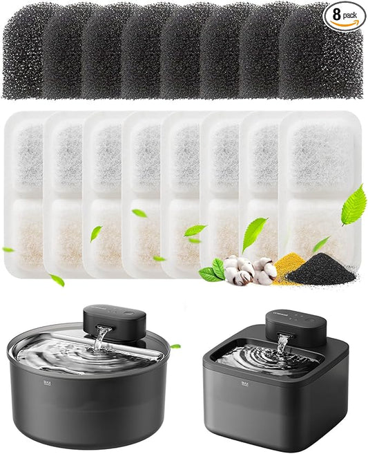 oneisall 8 Replacement Filters 4 Months Set for Cat Water Fountain PW13 PW14, Replacement Filters and Sponges for Ultra Quiet Pet Water Fountain, White 8 Count (Pack of 1)